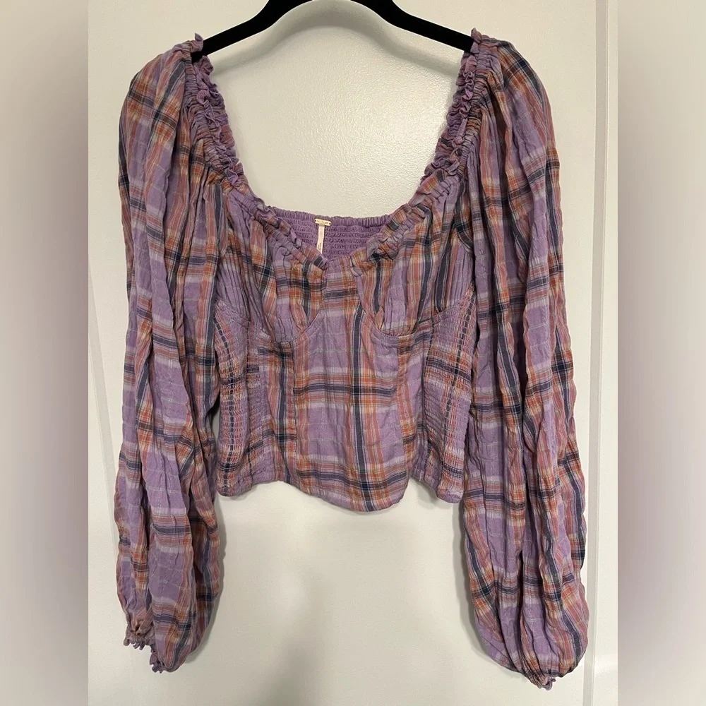Free People Cherry Bomb cropped purple madras corset top size small petite SP - Picture 5 of 15
